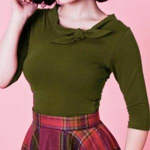 Retro "Lily" Olive Green Bow Knot Top